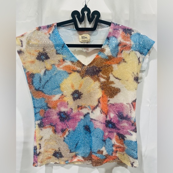 Elie Tahari Multicolor Floral Sequin Blouse - Picture 2 of 6
